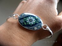 Blue Love In A Mist Bracelet Pysanky Eggshell Jewelry By So Jeo : pysanky pysanka ukrainian easter egg batik art eggshell jewelry pendants earrings drop dangle etched flowers gift women accessories accessory pendant necklace bail crystal finding sterling silver filled sojeo flowers celtic purple white red pink brown green purple orange cream burgundy magenta teal turqoise crows crow blue black so jeo art handmade